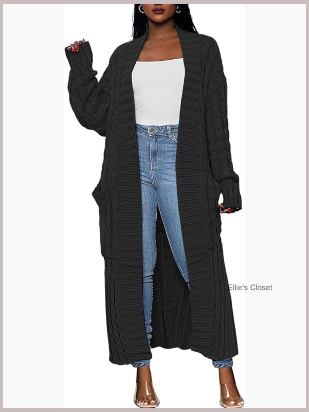 Womens Long Cardigan Open Front Cable Knit Maxi Coat